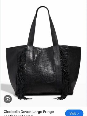 Cleobella Black Pebbled Fringe Leather Tote